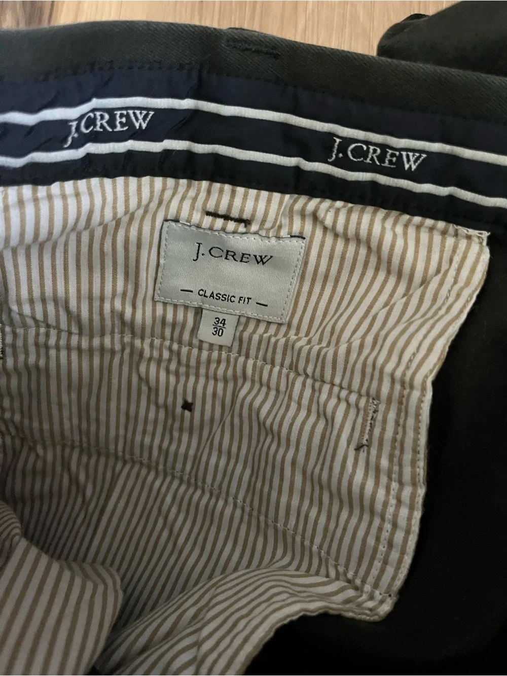 J Crew classic fit mens chino green pants 34x30
